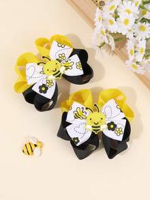 Bộ 2 phụ kiện tóc hình ong dễ thương màu đen vàng trắng mừng Ngày Ong Thế giới, kèm nơ cài tóc và kẹp tóc hình hoa cúc ngọt ngào, kẹp cá sấu và ghim cài tóc, phụ kiện tóc hàng ngày cho tiệc sinh nhật mùa xuân. - Nhiều màu - Xem 2