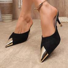 Giày sandal bít mũi nhọn kiểu Pháp thanh lịch, đế mỏng, đính kim loại, mẫu mới mùa xuân/hè, giày cao gót đa năng cho hẹn hò, đi làm. - màu đen - Xem 10