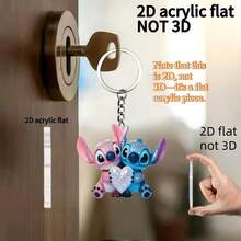 Disney 2D平面 - 1 迪士尼《星际宝贝》史迪奇和天使手捧爱心，新款平面亚克力钥匙扣，实用、美观、新颖的钥匙扣/钥匙圈 - 彩色 - 查看 8