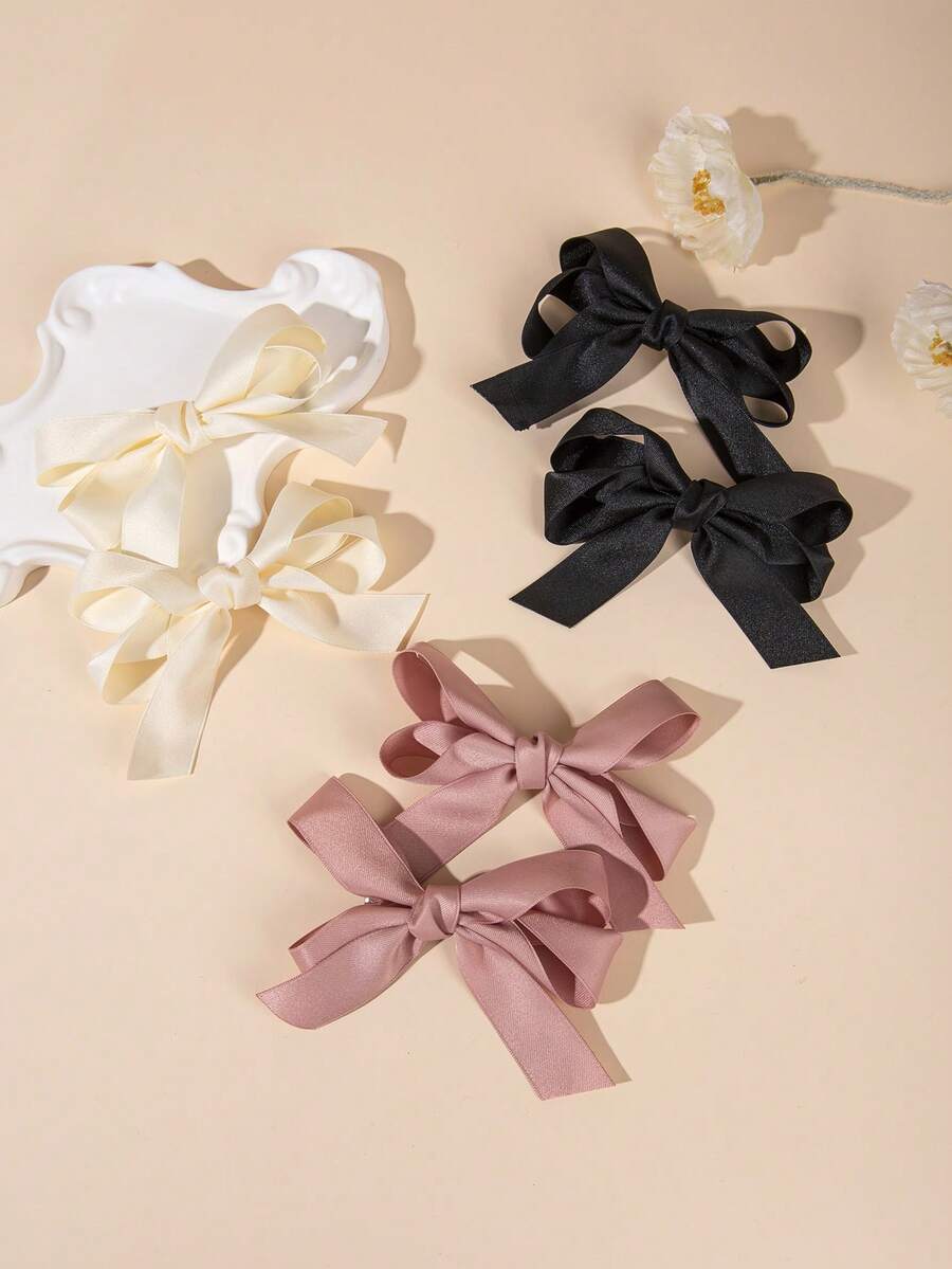1/2pcs Fresh & Sweet Double-Layer Ribbon Bow Hair Clips, Ponytail Friendly Princess Hair Accessories Suitable For Party & Daily Wear - Multicolor - View 1
