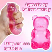1 Sugar Bead Filled Super Soft Bear Stress Ball - 3.5inch High-Density Slow Rebound Sensory Toy, Suitable For Classroom Prizes And Party Favors,  Gel Texture Finger Toy (Random Color) - 紫色的 - 查看 8