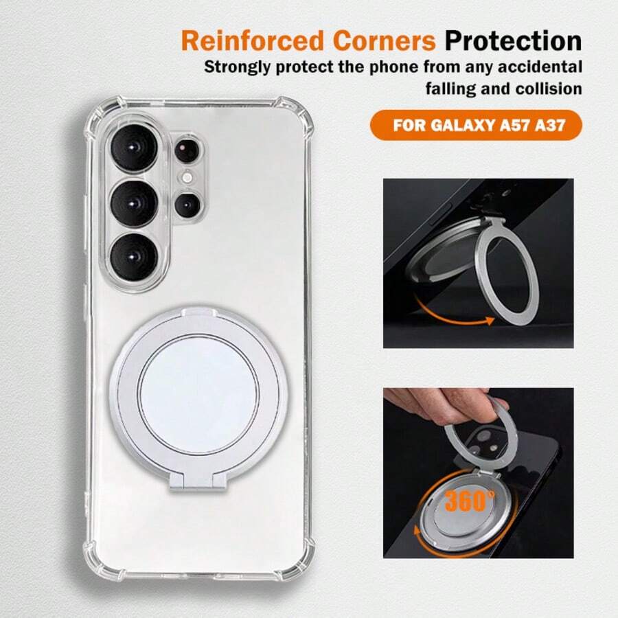 奢华透明手机壳，内置360°旋转指环支架，兼容三星Galaxy S26 Ultra S26+ S26 S25 S24 S23 S22 S21 A55 A54 A53 A52 A37 A36 A35 A34 A26 A25 A17 A16 A15 A14