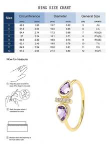 Charm-In 18K Gold Plated Pear-Shaped Amethyst Ring, Dainty Two-Stone Adjustable Statement Jewelry For Women - Gold - View 3