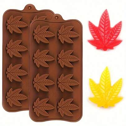 1/2pcs 8-Cavity Maple Leaf Silicone Mold, Non-Stick Baking Mold For Chocolate, Candy, Jelly, Ice Cube, Cake Decoration, Thanksgiving & Autumn Party DIY Baking Tool
