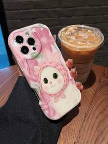 Lindo tema de gato blanco y flores rosas.funda de teléfono Fundas compatibles con ,Apple,VIVO,OPPO,,, y Honor.Fabricadas en silicona TPU,ofrecen protección contra golpes y caídas. - Blanco - Ver 3