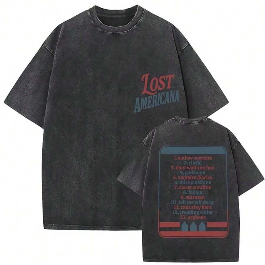 Rapper MGK Lost Americana Tour 2026 T-Shirts Vintage Washed Graphic T Shirt 's Hip Hop Short Sleeve T-Shirt - 14 - Xem 1