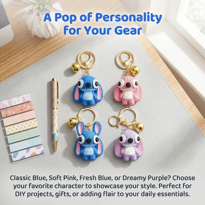  Disney Stitch Crochet Style Resin Pendant, Cute Stitch Angel 3D Charm, For Keychains, Bag Decorations, DIY Jewelry Making, Suitable As A Gift For Stitch Fans