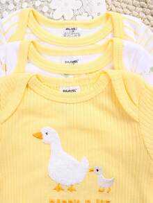 DILAVEL Ensemble de 3 pièces de body pour bébé garçon, manches courtes, printemps/été, nouveau, doux et confortable, respectueux de la peau, motif animal, vêtement d'extérieur - Jaune citron - Voir 7