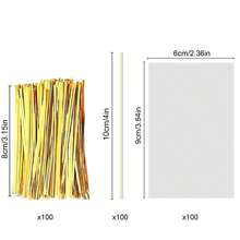 Bộ 100 que kẹo mút và dây buộc đóng gói, bao gồm 100 que kẹo mút giấy dài 3,54 inch, 100 túi đựng kẹo mút, 100 dây buộc xoắn màu vàng, dùng để đóng gói kẹo. - Trong sáng - Xem 11