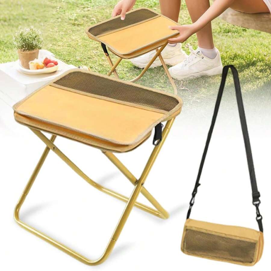 2 In 1 Foldable Backpack Stool Portable Mini Outdoor Camping Folding Seat Chair With Shoulder Straps - A - Xem 1