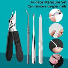 4 Peças Conjunto de Cortador de Unhas e Ferramentas de Manicure em Aço Inoxidável Profissional, Kit de Cuidados com Unhas e Pés Multifuncional com Lâminas Afiadas e Design com Mola, Inclui Lima de Unhas, Empurrador de Cutícula, Cortador de Cutícula, Ideal para Cuidados em Casa - Estilo de bico fino - Visão 1