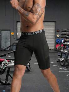 1pc Men's Sports Boxer Briefs, Black Casual Workout Running Shorts With Single Pocket - Black - View 2