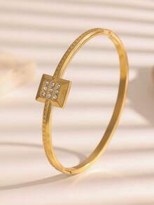 1pc Women's Fashion Square Rhinestone Clasp Bracelet, Geometric Pattern, Valentine's Day Gift, Daily Accessory, Jewelry - SZ221 - View 1