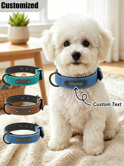 Vòng cổ cho chó bằng da PU cá nhân hóa, khắc chữ, màu trơn, vòng cổ định danh thú cưng, có thể điều chỉnh, chống thất lạc, phù hợp với chó nhỏ/trung bình, kiểu dáng trang trí, khắc chữ thời trang.