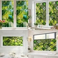 1/3 miếng phim dán cửa sổ tĩnh điện họa tiết lá nhiệt đới màu xanh lá cây, hình học, dùng để bảo vệ sự riêng tư cho nhà ở, văn phòng, phòng tắm, phòng ngủ, phim dán cửa kính trang trí có thể tái sử dụng. - màng mờ màu xanh lá cây - Xem 6