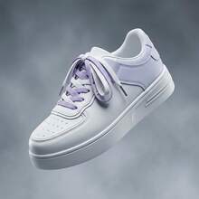 Tenis de mujer casuales zapatillas blancas mujer de cuero sintético con suela de caucho calzado deportivo para estudiantes con diseño degradado y cordones zapatos para mujer estilo urbano a la moda cómodos transpirables y ligeros con plataforma plana versátiles y antideslizantes para uso diario - Morado - Ver 8