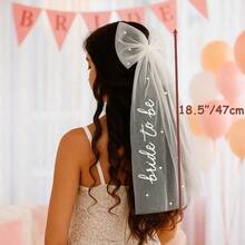 Pearl Decorated Bridal Headpiece With Bow, TWPER White Bridal Hair Clip With Veil, Suitable For Bachelorette Party, Bridal Shower, Wedding Morning, Engagement Photo Accessories - 白色 - 查看 2