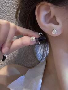 1 paire de boucles d'oreilles minimalistes en faux perles, convenant pour le port quotidien des femmes - Doré - Voir 6