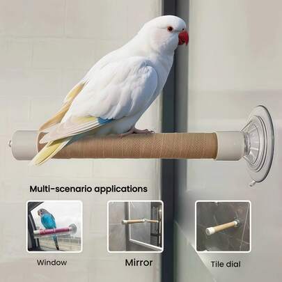 Strong Suction Cup Parrot Perch Stand, Bird Window Viewing Playstand, Shower Bathing Perch For Parrots, Heavy-Duty Suction Cup Design For Glass Mirror Tile, Universal Bird Cage Accessory For Budgies Lovebirds Cockatiels