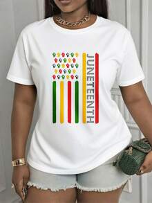 Juneteenth Celebration Shirt With Raised Fist Design And Colorful Stripes For Independence Day Commemoration, 220g - 白色 - 查看 2