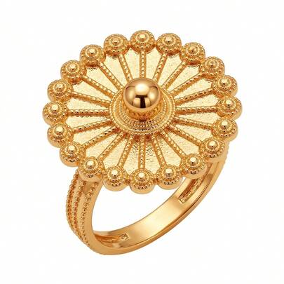Luxury 22K Gold Plated Copper Flower Ring - Adjustable Band, Dubai Middle Eastern Style Jewelry For Women, Turkish Statement Ring, Festive Birthday Gift For Her