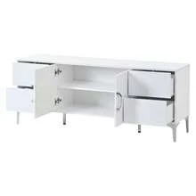 150*38*59,5cm Beistellschrank, Wohnzimmerschrank mit 4 Schubladen, 2 Schranktüren, Esszimmerschrank, Hochglanz Aparador, Ein Kommode mit Metallstützfüßen, breite grifflose Schließfächer, Weiß, MDF - Weiss - Übersicht 11