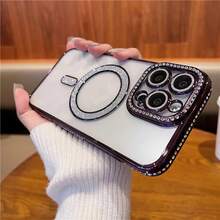 Ốp lưng điện thoại trong suốt đính kim cương lấp lánh, tương thích với iPhone 17 Pro Max 16 15 14 13 12 11 Pro 14 Plus 17 E, hỗ trợ sạc không dây từ tính, có viền bảo vệ. - Màu tím - Xem 7