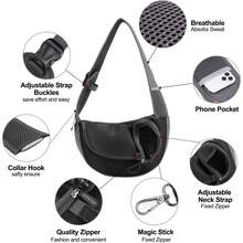 Mochila transportadora para mascotas, bolsa de perro con cordón sin manos y correa ajustable, bolsa de malla transpirable adecuada para cachorros y gatitos, bolso cruzado para perros con bolsillo, ideal para actividades al aire libre - Negro - Ver 2