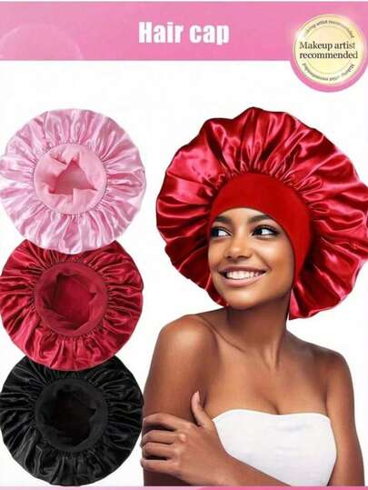 Set de 3 gorros de dormir de seda, gorro de dormir de satén, gorro de dormir de seda elástico, diadema de seda, gorro de dormir de satén de unicolor y borde ancho elástico y suave para mujeres, gorro de cuidado del cabello cómodo y transpirable, temporada de vuelta al colegio