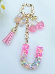 1pc Resin Flower Sequin Keychain, Suitable As Gift For Girlfriend - Pink - View 28