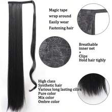 Synthetic 34Inch Long Straight Ponytail Hair Clip In Extension Heat Resistant Hair Wrap Around Pony Hair Piece For Women - Multicolor - View 5