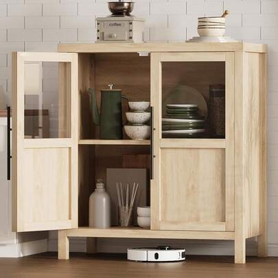 Gabinete de bufé de 29 pulgadas con 2 puertas de vidrio, mesa de bufé Bar de café Bar de vino para cocina Comedor, sala de estar