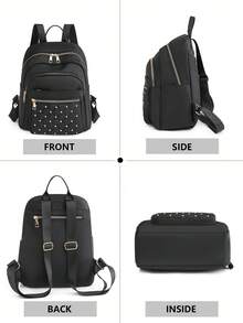 Luxuriöser gesteppter bestickter Nieten-Rucksack, in mehreren Farben erhältlich! Perfekt für den Arbeitsweg, Reisen und Einkaufen. Die Vorderseite zeigt ein gestepptes besticktes Muster, akzentuiert mit Metallnieten, was einen eleganten und kantigen Stil maximiert. Mehrere Taschen zum Verstauen von Handy, Schlüsseln, Wasserflasche, Tablet - Verschiedenfarbig - Übersicht 4