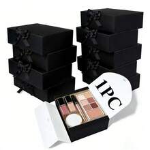 Hộp quà có nắp, hộp quà màu trắng 10x8x4 inch kèm ruy băng, hộp quà cầu hôn cho phù dâu, hộp quà giấy Kraft dùng cho đám cưới, đóng gói quà tặng, sinh nhật, hộp đựng bánh cupcake, đồ thủ công. - Đen - Xem 10