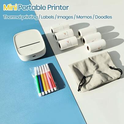  ORICO-B23-Colored Pencil Set(6 Sheets Of Colored Pens + 3 Rolls Of 56mm White Continuous Stickers + 3 Rolls Of 50*15mm White Label Stickers * One Storage Bag)Label Maker Machine With Tape,2 Inch Portable Thermal Sticker,Mini Label Printer,Applicable Paper Size: 2.2 Inch,Wireless Connectivity, Inkless Printing,Multiple Templates Fonts Icon Custom Name Label For Home , School.