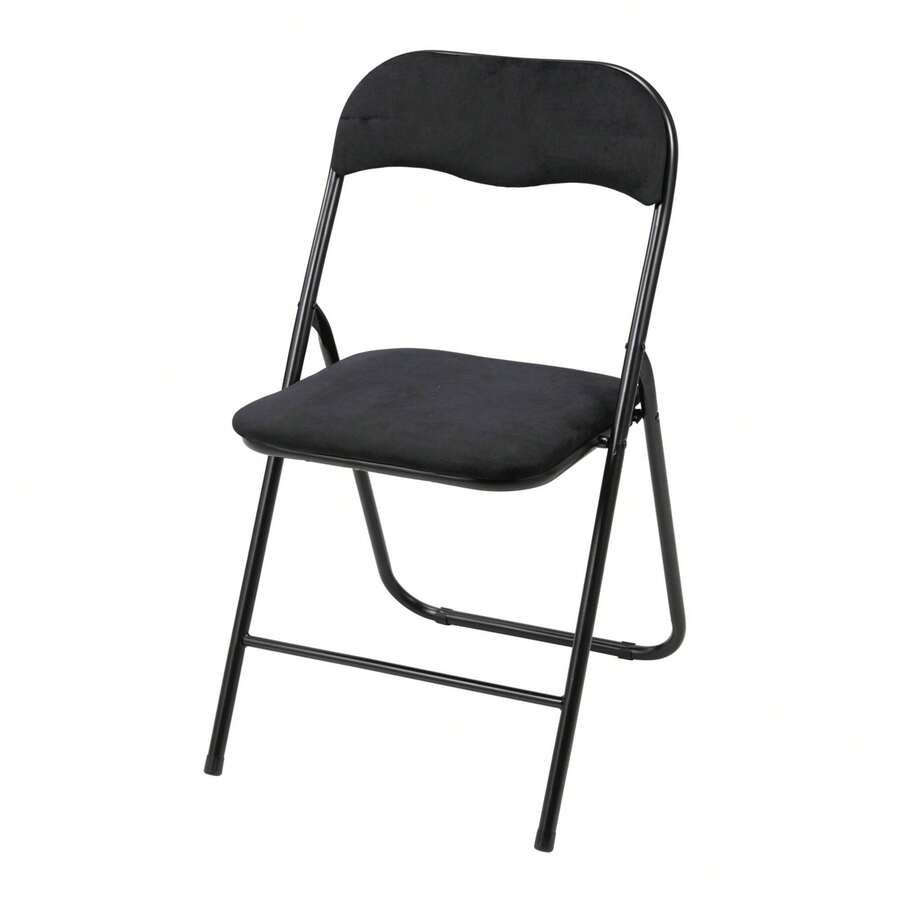 Well Home Folding Velvet Chair, Black, 40x38cm Seat, Padded, Metal Frame - Black - View 1