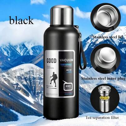1 st. 20oz/33oz/66oz isolerad vattenflaska i rostfritt stål - stor kapacitet, läckagesäker, bärbar, kan användas som kaffekopp, bilkopp, vattenkopp, lämplig för utomhusaktiviteter, vandring, camping, sport och resor - med lock, kan även användas som vattenkopp, oumbärlig för skolstart
