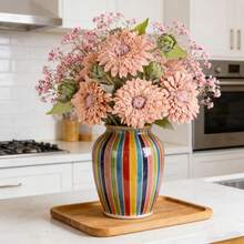 1pc 18.5-Inch Artificial Sunflower With Vase, Realistic Fake Flower For Wedding Bouquet, Home Garden, Outdoor Cafe Table Centerpiece (Lotus Root Pink) - Pink - View 3