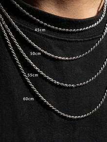 1pc Minimalist Stainless Steel Twisted Chain Necklace, Unique Design Suitable For Men's Daily Wear - Silver - View 3