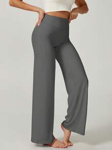 NcmRyu 1pc Women Solid Color Relaxed Fit High Waist Wide Leg Sports Pants - Grey - View 8
