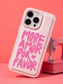 粉色皮革纹理标语设计时尚手机壳 1 件装 新款加厚防刮保护壳 兼容 15 Pro Max 14 Plus 13 Pro Max 12 11 7G 7P IX XR XS Max 17 Pro Air 带摄像头凸起和防摔保护 春季礼物 生日周年纪念 - 粉色 - 查看 1