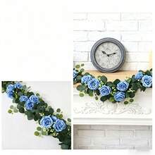 180cm Artificial Blue Rose & Eucalyptus Wreath, Realistic Floral Decor Suitable For Wedding Arch, Party Backdrop, Home Tabletop - Blue - View 4