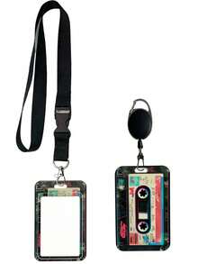 Vintage Cassette Tape Design Card Holder With Sliding Mechanism, Anti-Lost Lanyard, Sturdy ID Card Case, Retro Nostalgic Card Holder For Student ID/Transit Card/Various Cards, Shock-Proof And Scratch-Resistant Card Sleeve, Portable And Convenient Commuting Essential, Perfect Retro Gift For Vintage Enthusiasts/Collectors/Teenagers, Student Daily Necessity, Back To School Essential - Multicolor - View 12