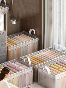 1pc PVC Steel Frame Storage Box With Lid, Foldable Transparent Clothing, Underwear, Toys, Miscellaneous Items Organizer Box For Home Use - Clear - View 5