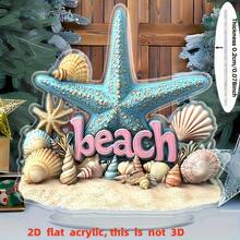1 pieza Decoración de pared 2D acrílica con tema de playa bohemia, con concha, estrella de mar y base de arena, adecuada para dormitorio, sala de estar, comedor, zona frente al agua - A - Ver 3