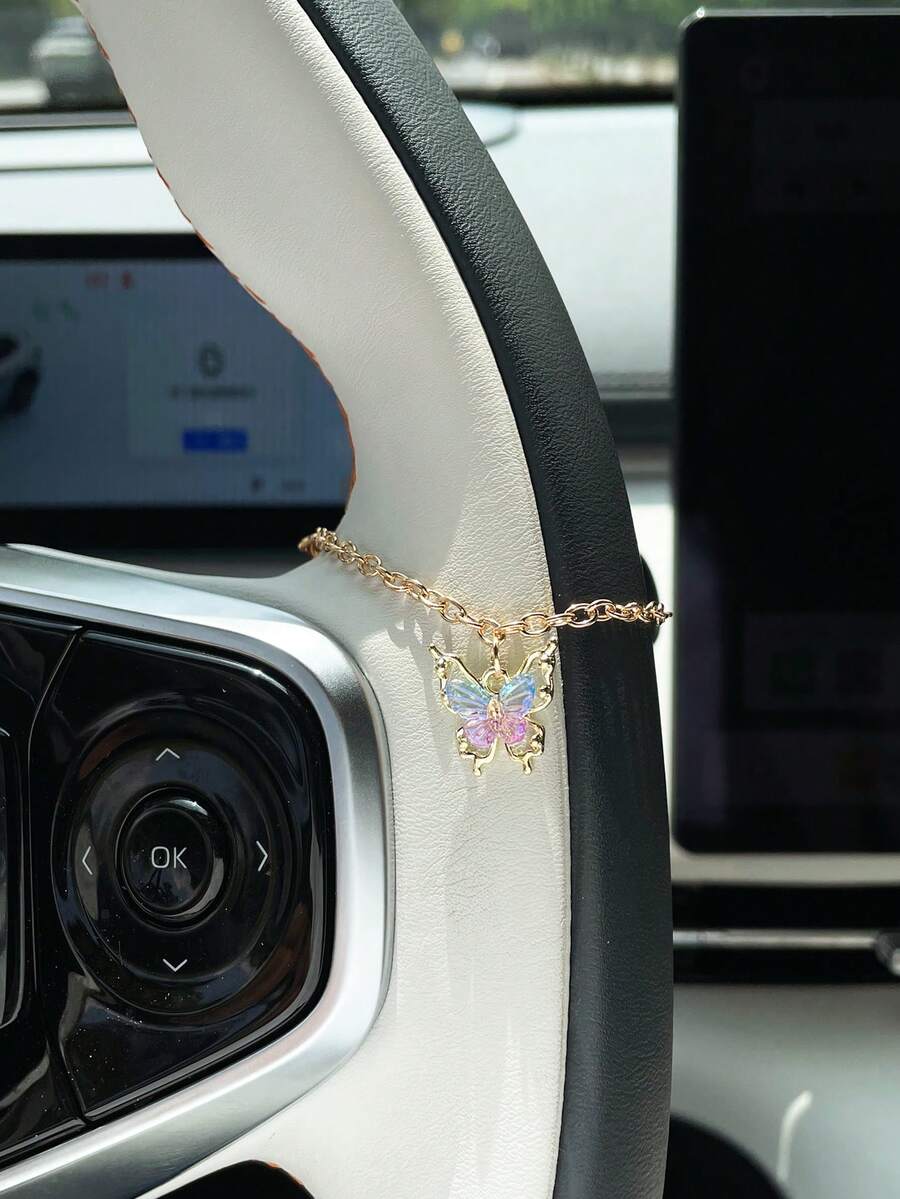 1pc Alloy Gradient Butterfly Pendant Car Hanging Ornament Creative Elegant Car Decoration Hanging Accessory Steering Wheel Decor Pendant Car Interior Accessory - A - View 1