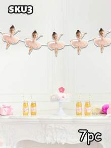 7/14/21pcs Customized Ballet Dancer Photo Banner, Personalized Baby Face Colorful Flag, Unique Pink Ballet 1/2 Year Old Birthday Party Decor, Ballet Theme Decoration Garland - Multicolor - View 15