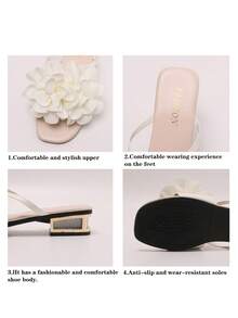 Sandales et mules florales pour femmes, nouvelle marque H printemps/été à talon haut et bout ouvert. Sandales décontracté à la mode pour femmes avec bride et strass, glissantes. Chaussures d'été confortables à plateforme compensée et fleurs - Blanc - Voir 8