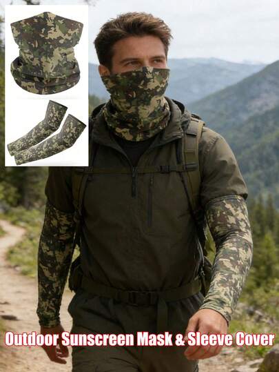 2件装/户外骑行面罩，冰袖组合，遮阳，冰丝头巾袖套，户外钓鱼，驾驶，冰袖头套，冰敏感颈部保护，透气面罩，骑行跑步面罩，户外骑行臂套