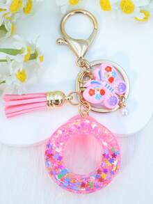 1pc Resin Letter Keychain With Butterfly & Pearl Decor, Minimalist Bag Charm, Holiday Gift For Women A-Z - Baby Pink - View 13